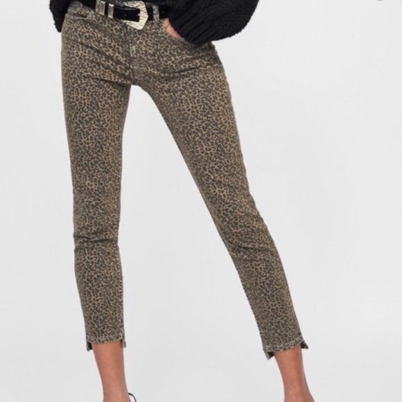ZARA Leopard Animal Print Step Hem Skinny Jean 12